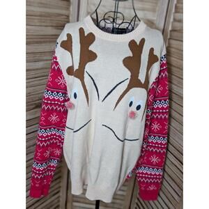 Alex Stevens Size Large Ugly Christmas Sweater reindeer‎ pom-pom Holiday